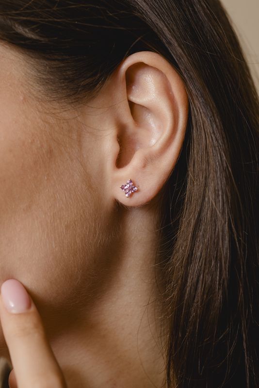 Mini Pink Sapphire Flower Studs
