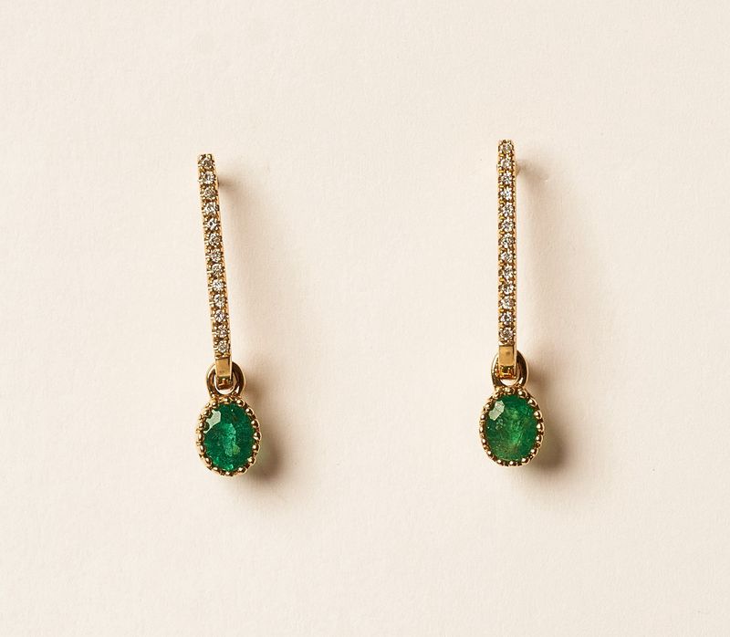 Emerald &amp; Dia ear 18KY 0.05ct EM-0.36ct/1.64g