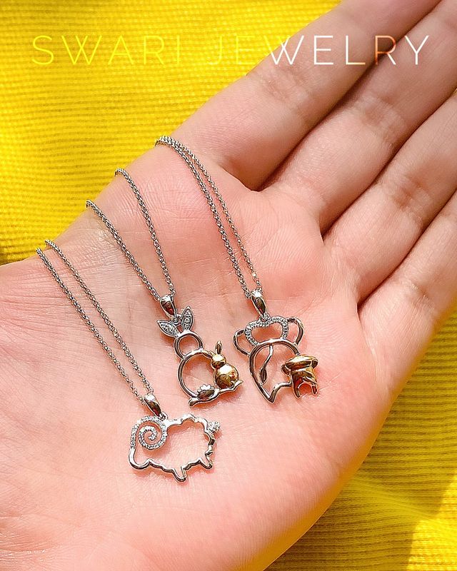 14KWG Ram necklace.07cts/2.62g