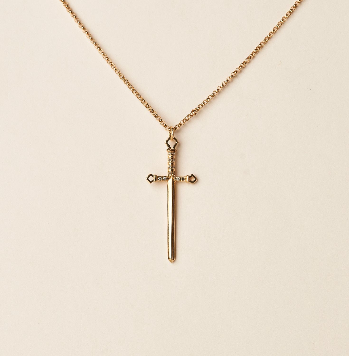 14KY Sword necklace .03cts/2.48g