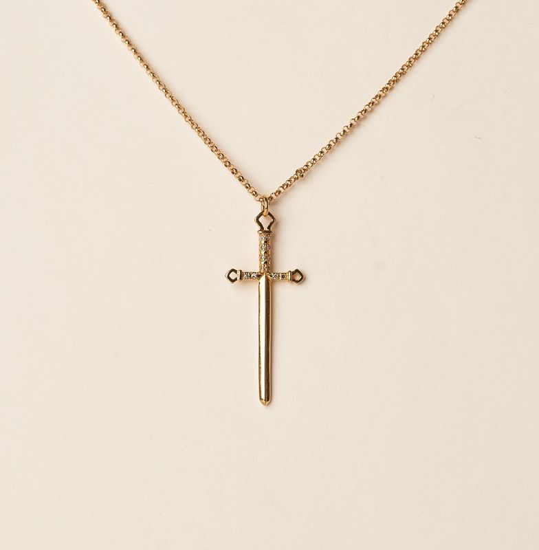 14KY Sword necklace .03cts/2.48g