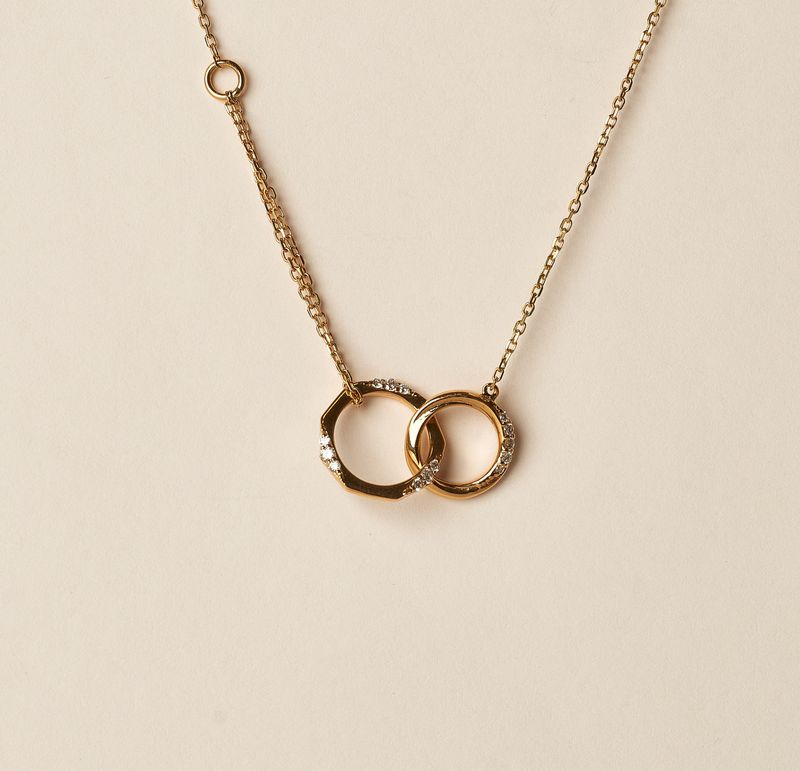 18KY Double ring necklace.09ct/2.55g
