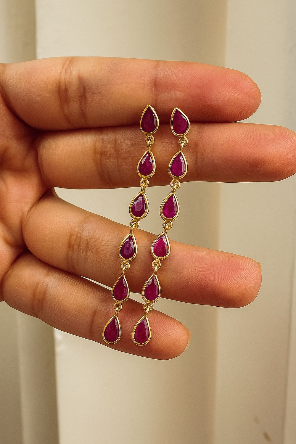 14KY Ruby pear dangle-4.91ct/2.67g