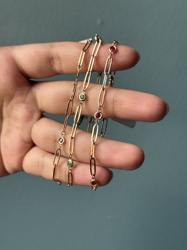 Gemstone Bezel Paperclip Bracelet