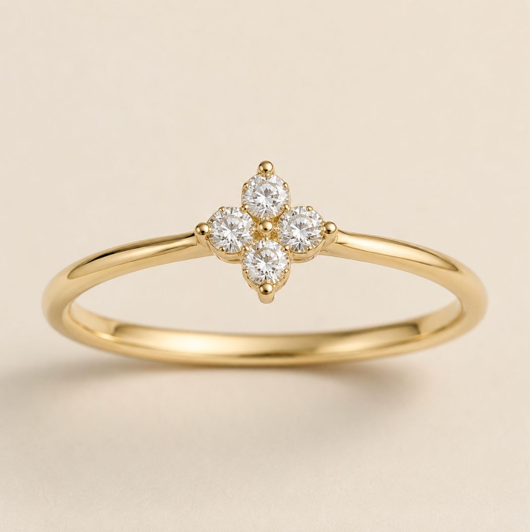 Diamond Petal Ring, Colour: D: 0.18ct/18KY: 0.87g