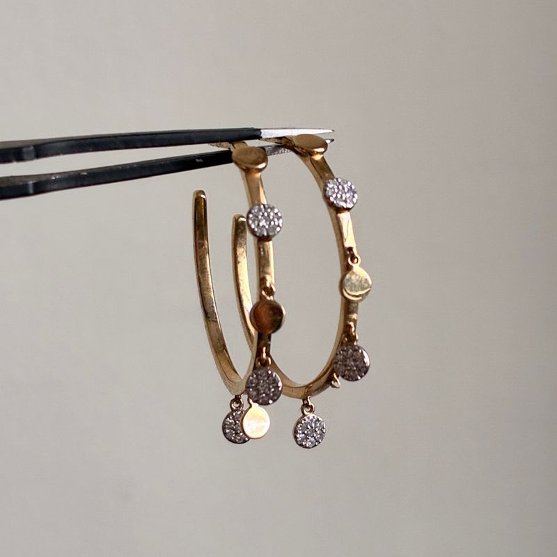 Pave Dangle Hoops 14KY