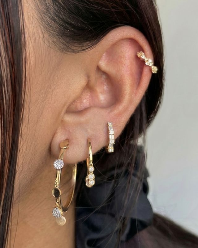 Pave Dangle Hoops 14KY
