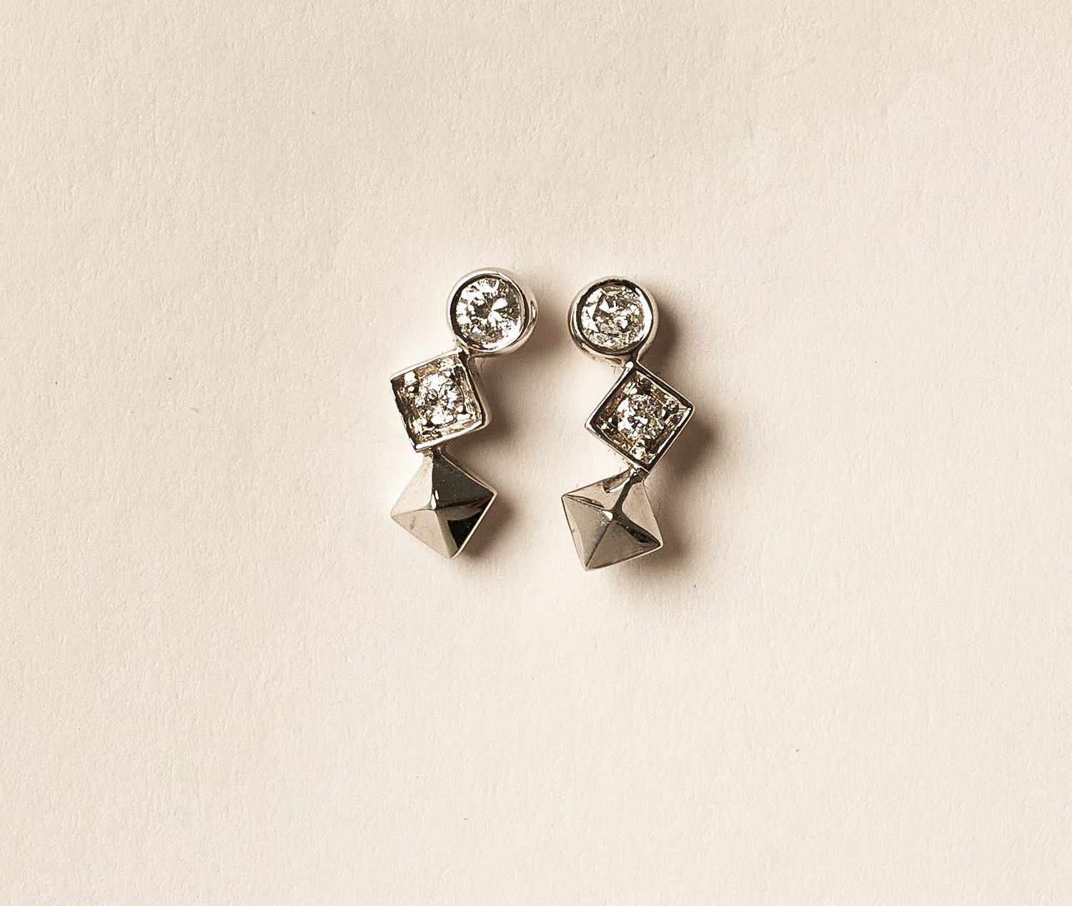 Diamond Geometric Stud Earrings, Colour: D: 0.13ct/18KW: 0.93g