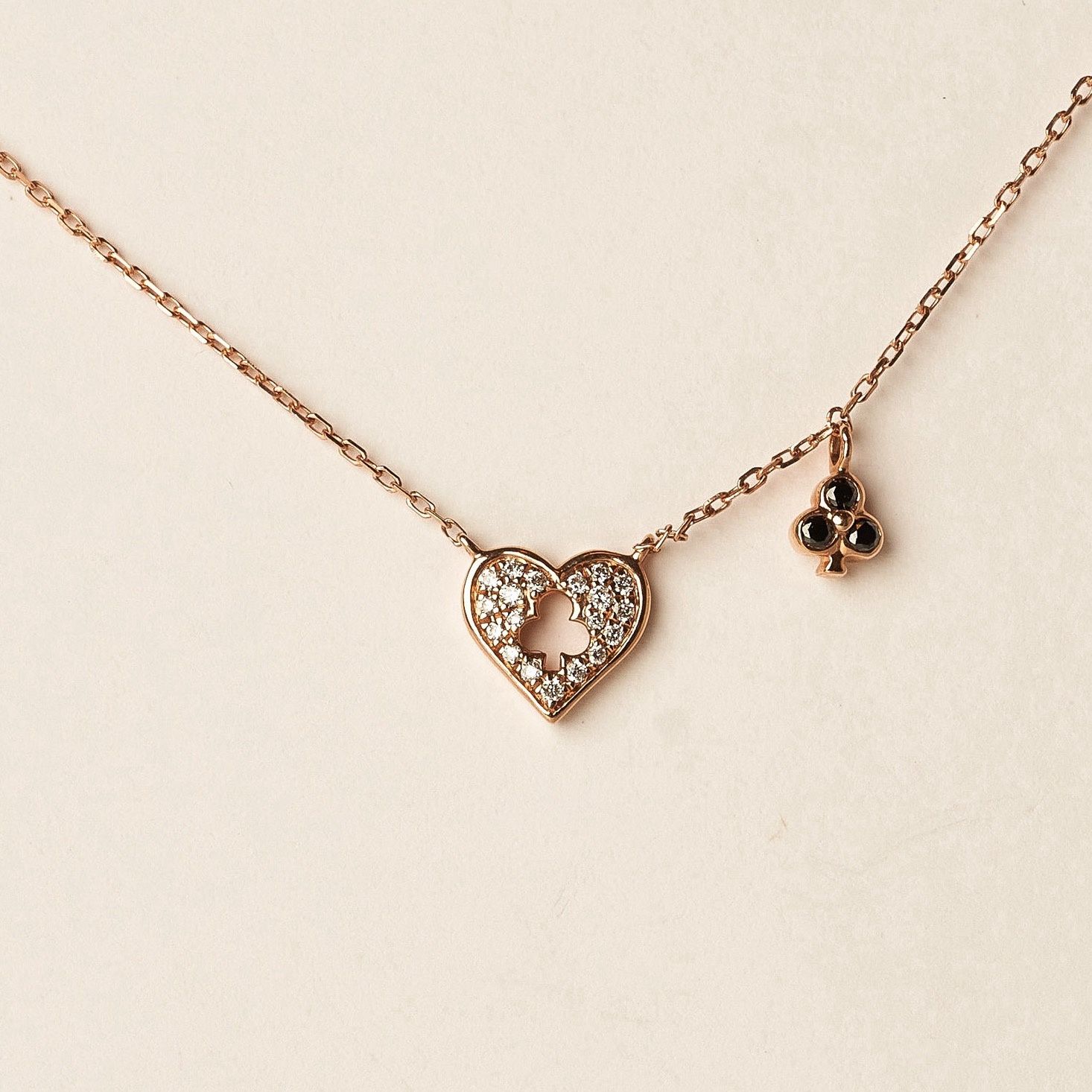 Diamond Heart and Club Necklace