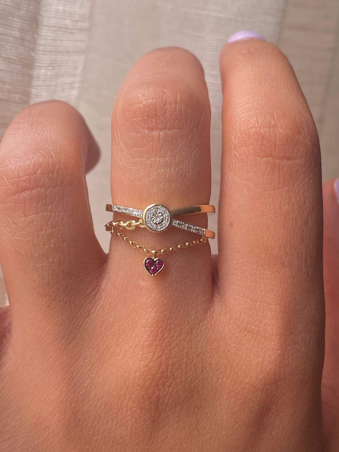 Diamond Chain Ring, Material: D: 0.1ct/14KY: 2.94g