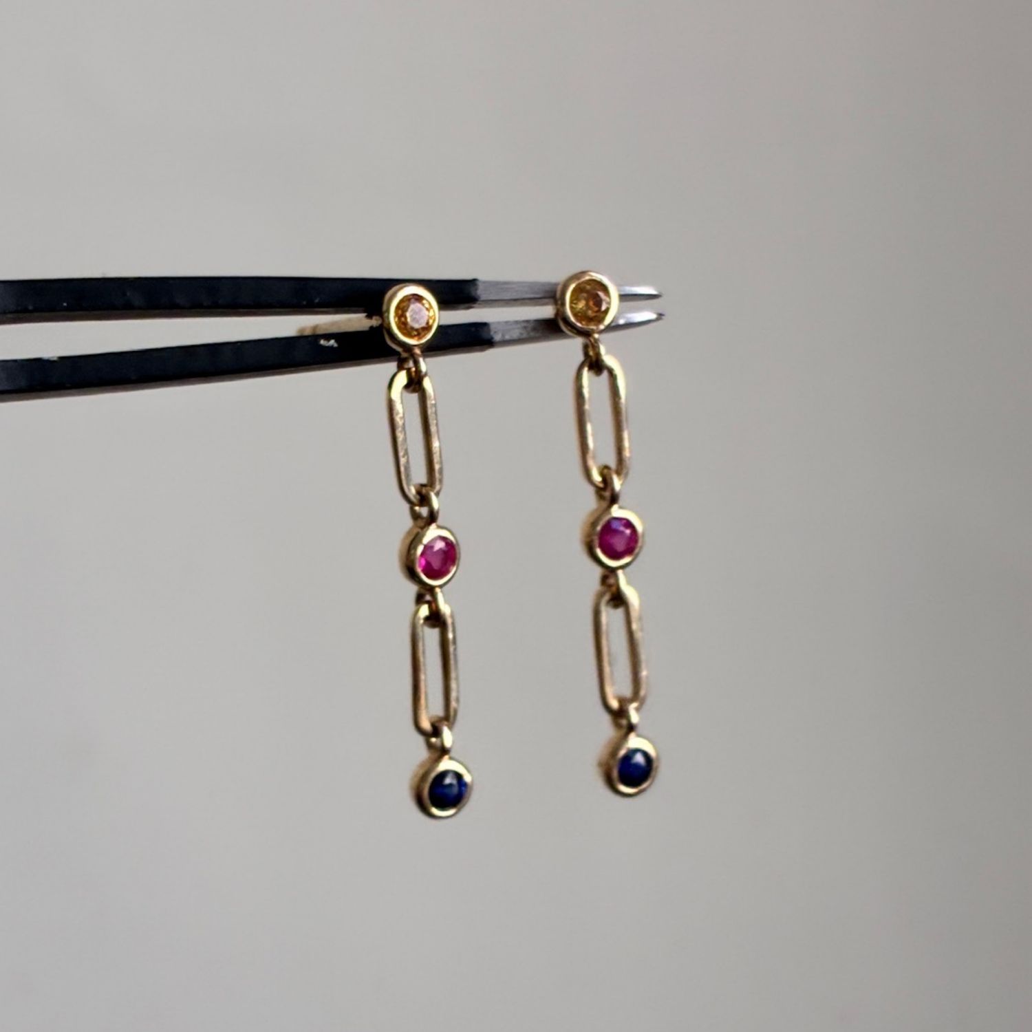 Multi Sapphire Paperclip  Dangle Earrings
