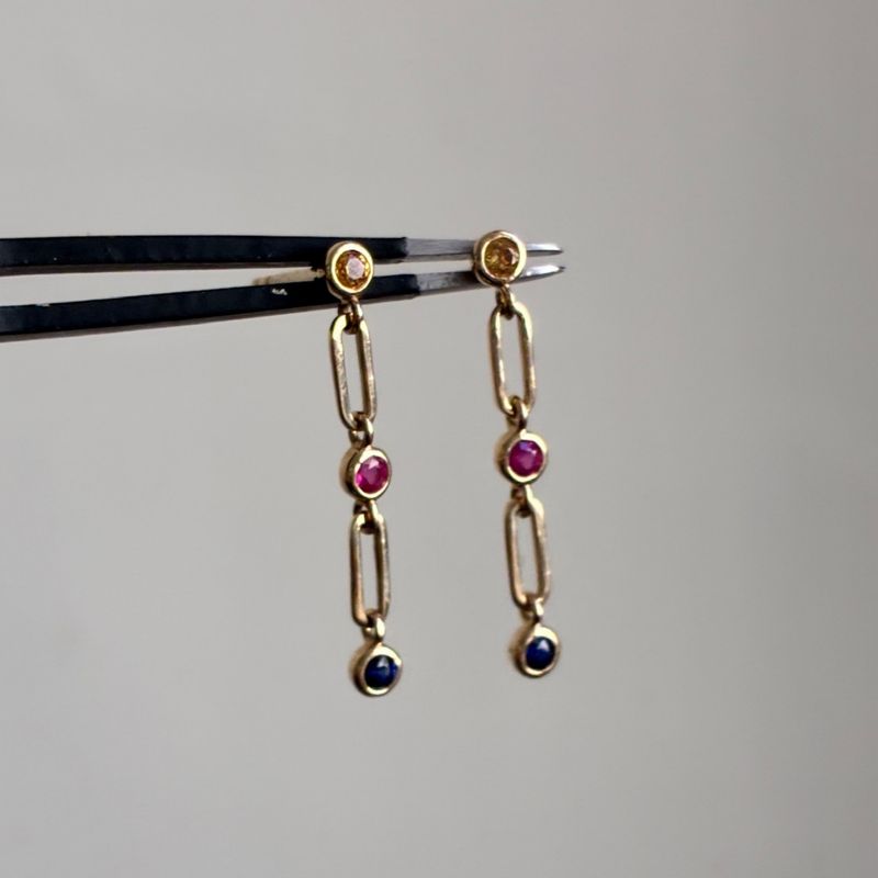 Multi Sapphire Paperclip  Dangle Earrings