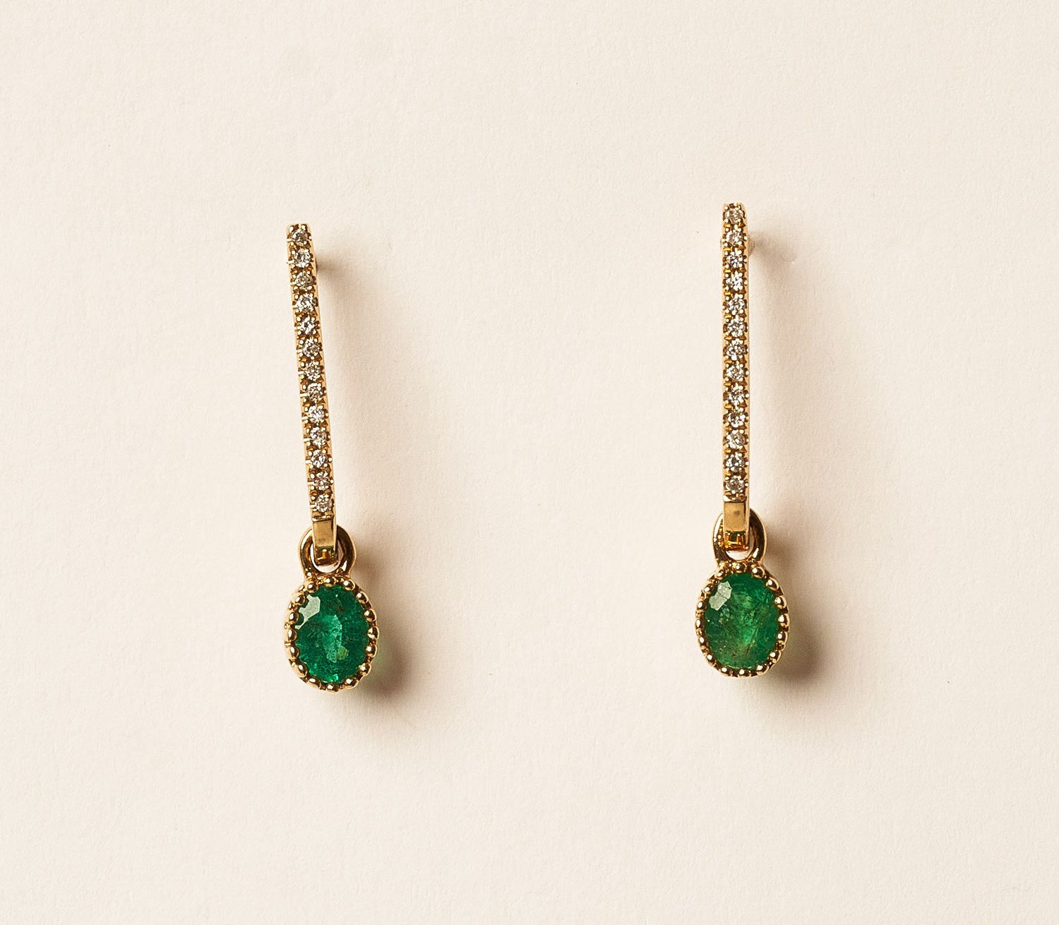Emerald Portrait Earrings, Colour: D: 0.05ct/EM: 0.36ct/18KY: 1.64g