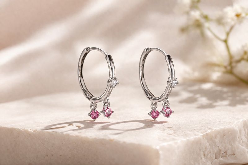 Pink Sapphire Raindrop Hoops