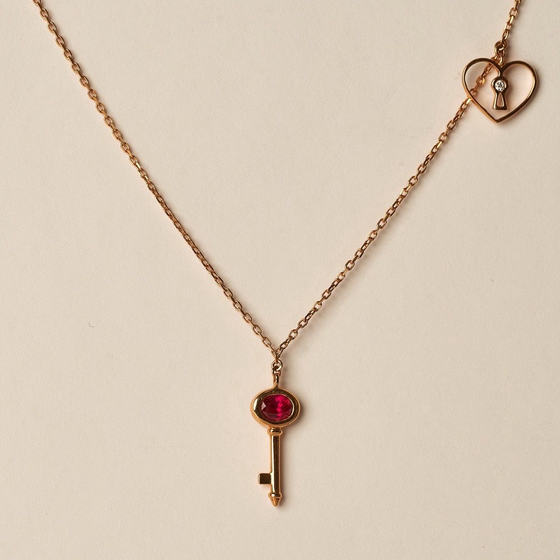 Ruby Lock and Key Necklace