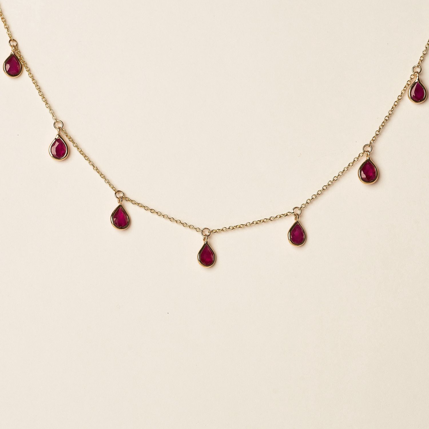 Ruby Pear Dangle Drop Necklace