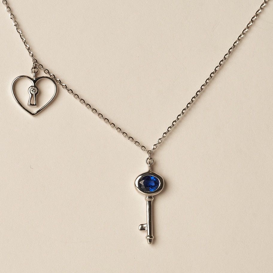 Sapphire Lock and Key Necklace