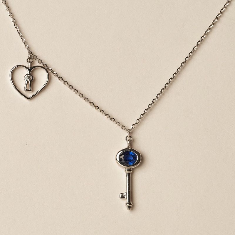 Sapphire Lock and Key Necklace