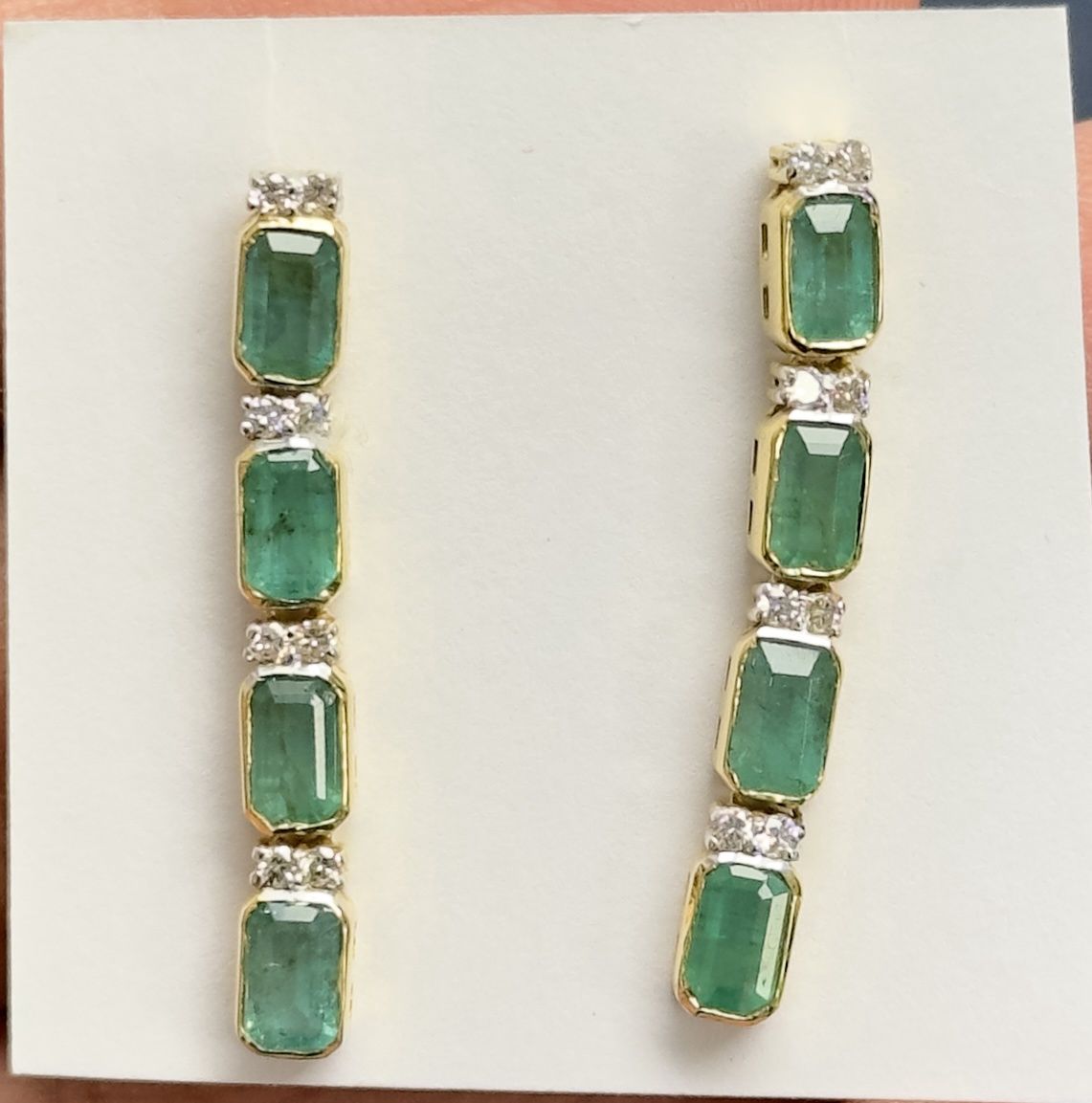 Gemstone Princess Dangle Earrings, Colour: 14KY EM-2.42ct D-0.2ct/3.1g