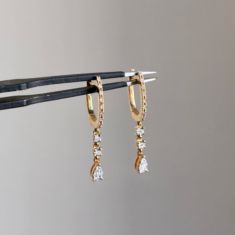 Diamond Teardrop Dangle Hoops
