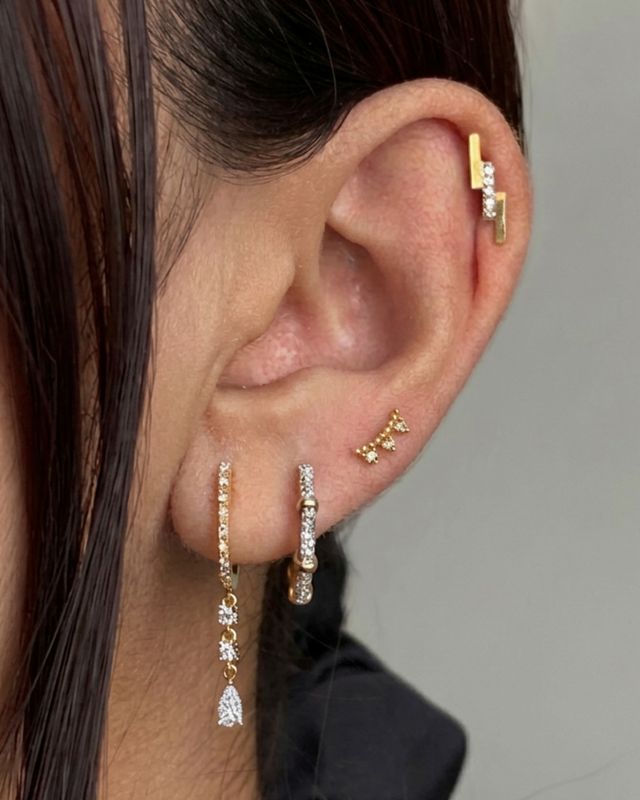 Diamond Teardrop Dangle Hoops