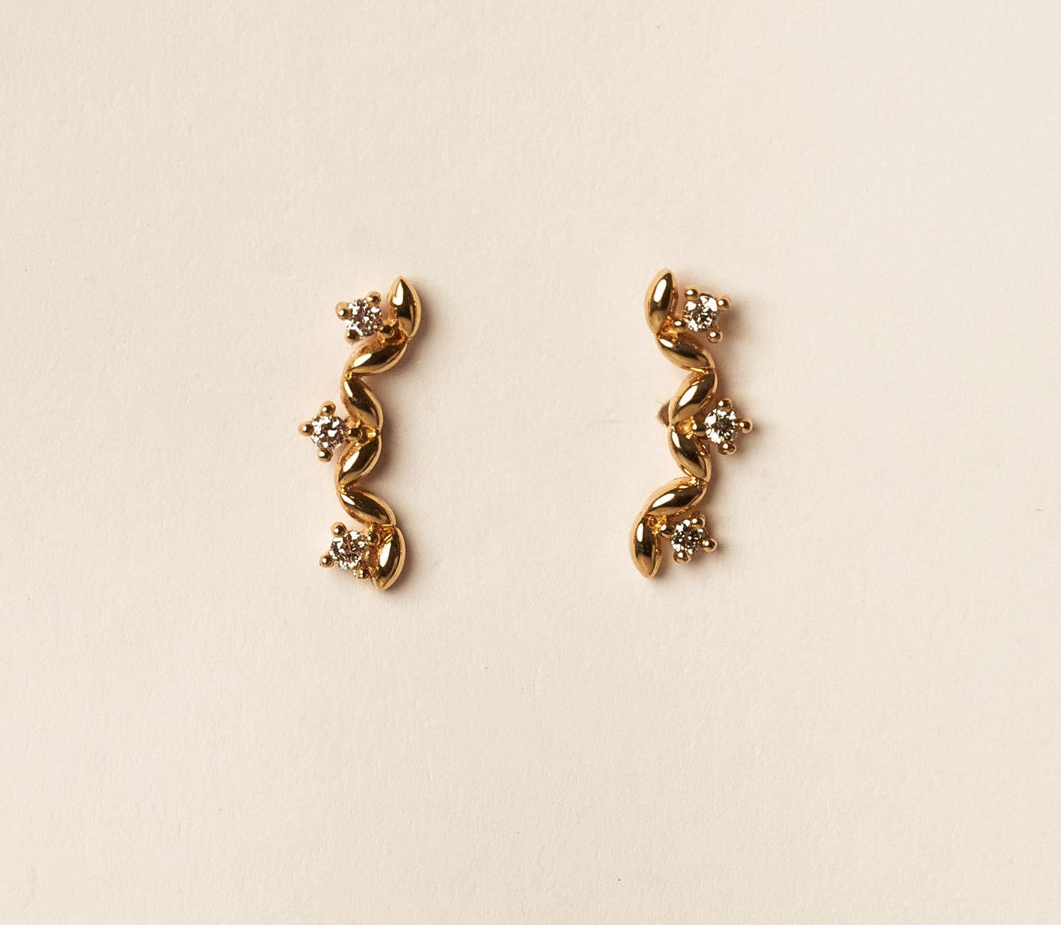 Diamond Ivy Stud Earrings, Colour: D: 0.072ct/18KY: 0.65g