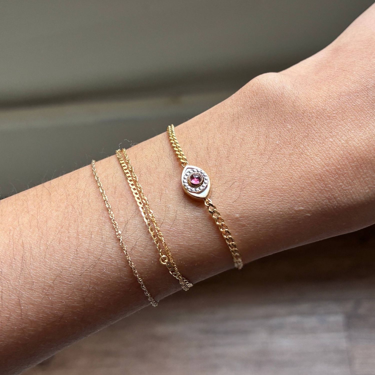 Pink Tourmaline Reversible Evil Eye Bracelet