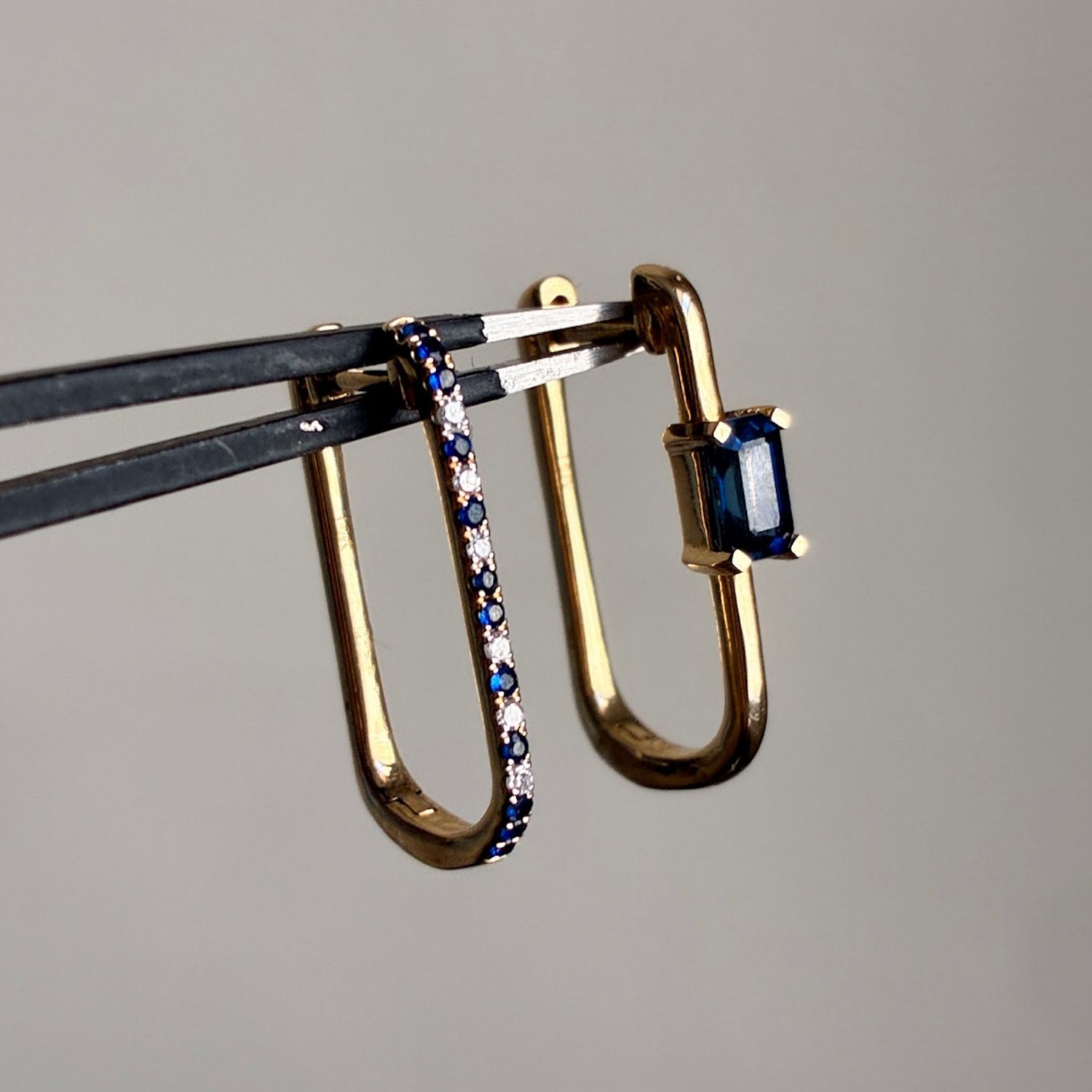 Blue Sapphire Asymmetrical Hoops