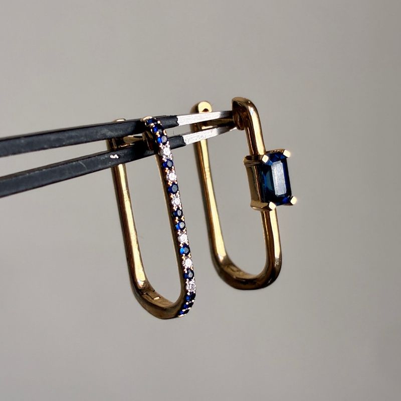 Blue Sapphire Asymmetrical Hoops
