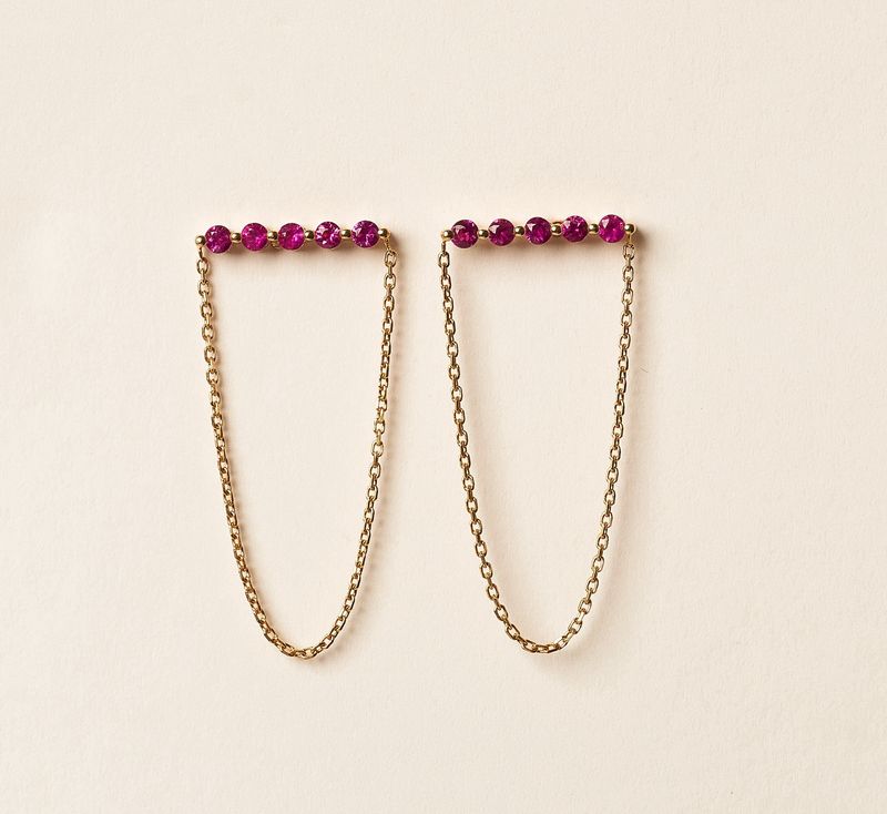 Gemstone Bar Chain Earrings
