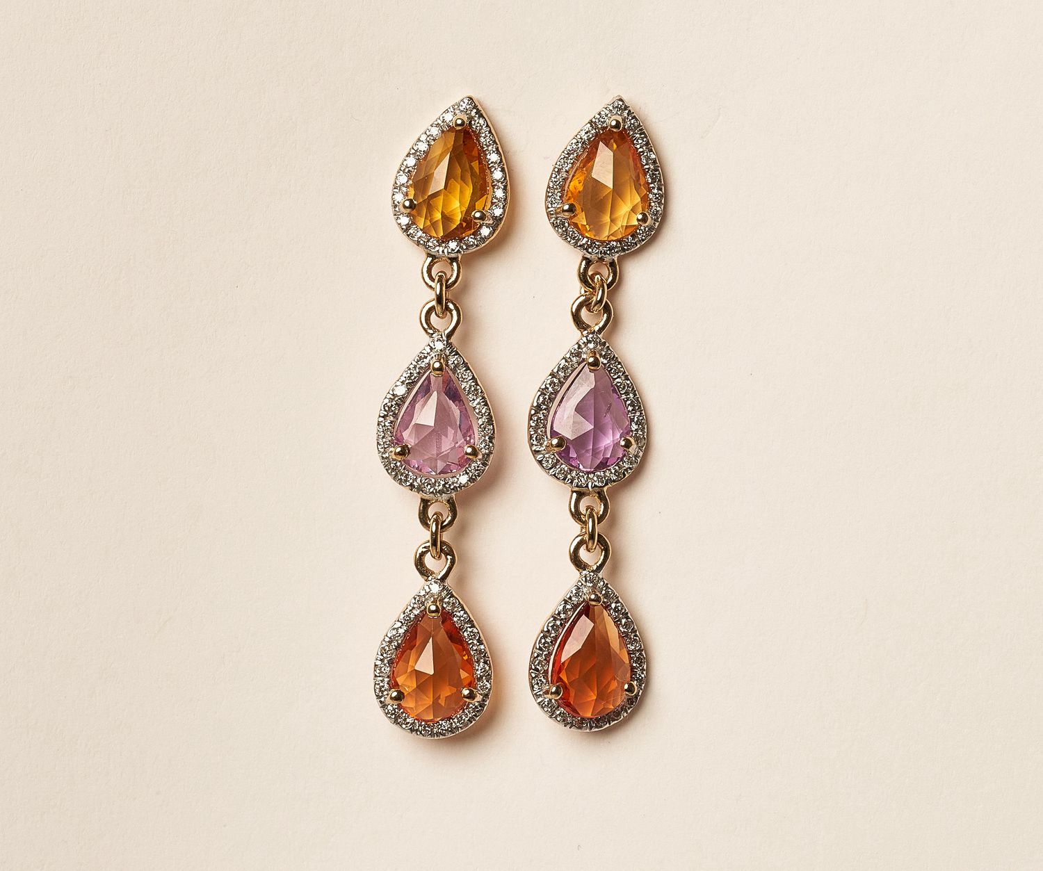 Rose Cut Earrings, Colour: MS: 3.46ct/D: 0.26ct/14KY: 2.81g