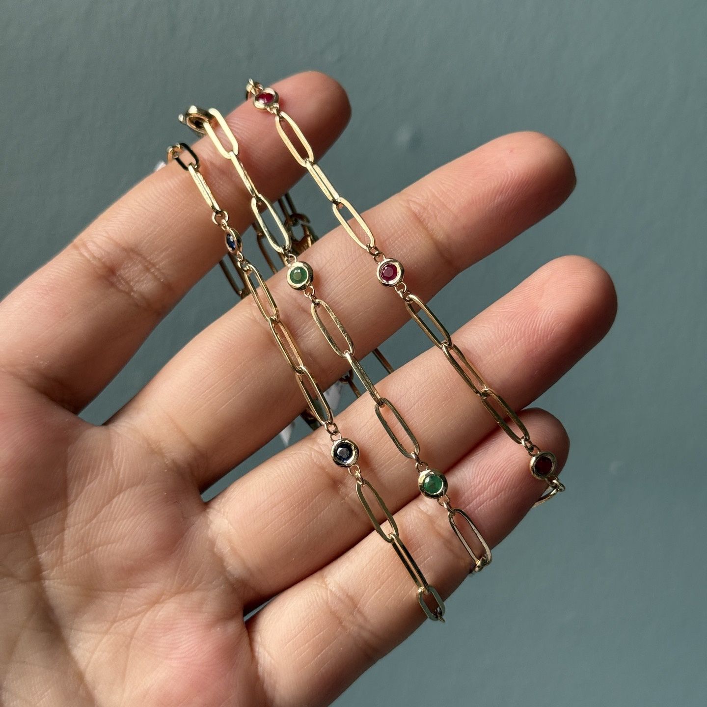 Gemstone Bezel Paperclip Bracelet