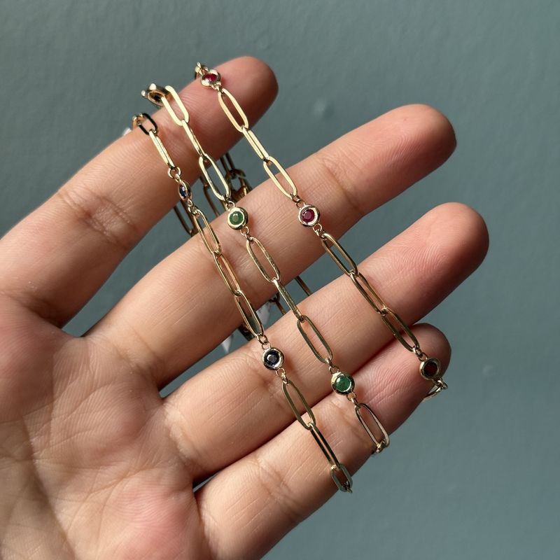 Gemstone Bezel Paperclip Bracelet