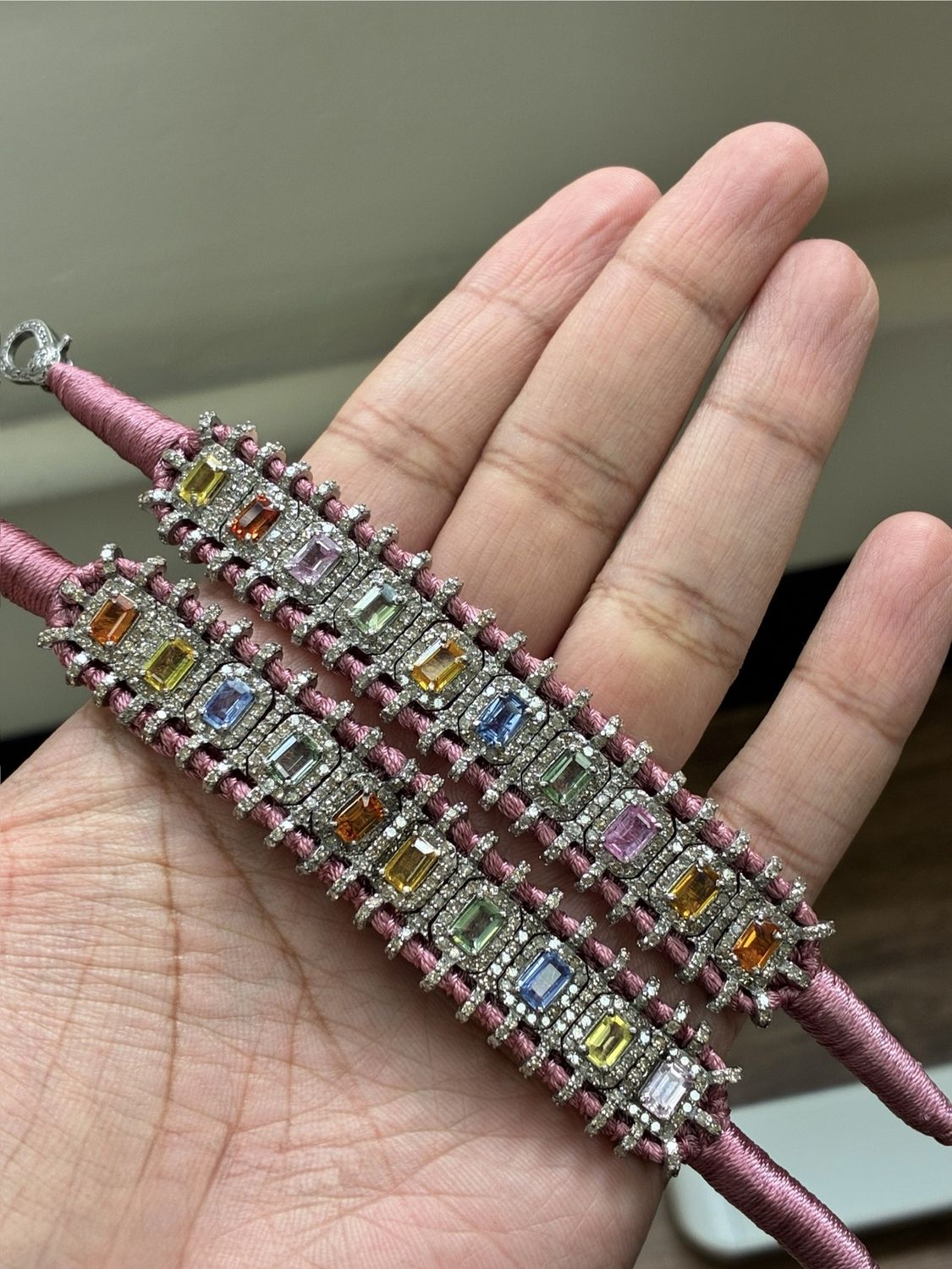 Flora Macrame Bracelet, Colour: SIL PINK MS-5.31ct D-4.4ct/14.56g