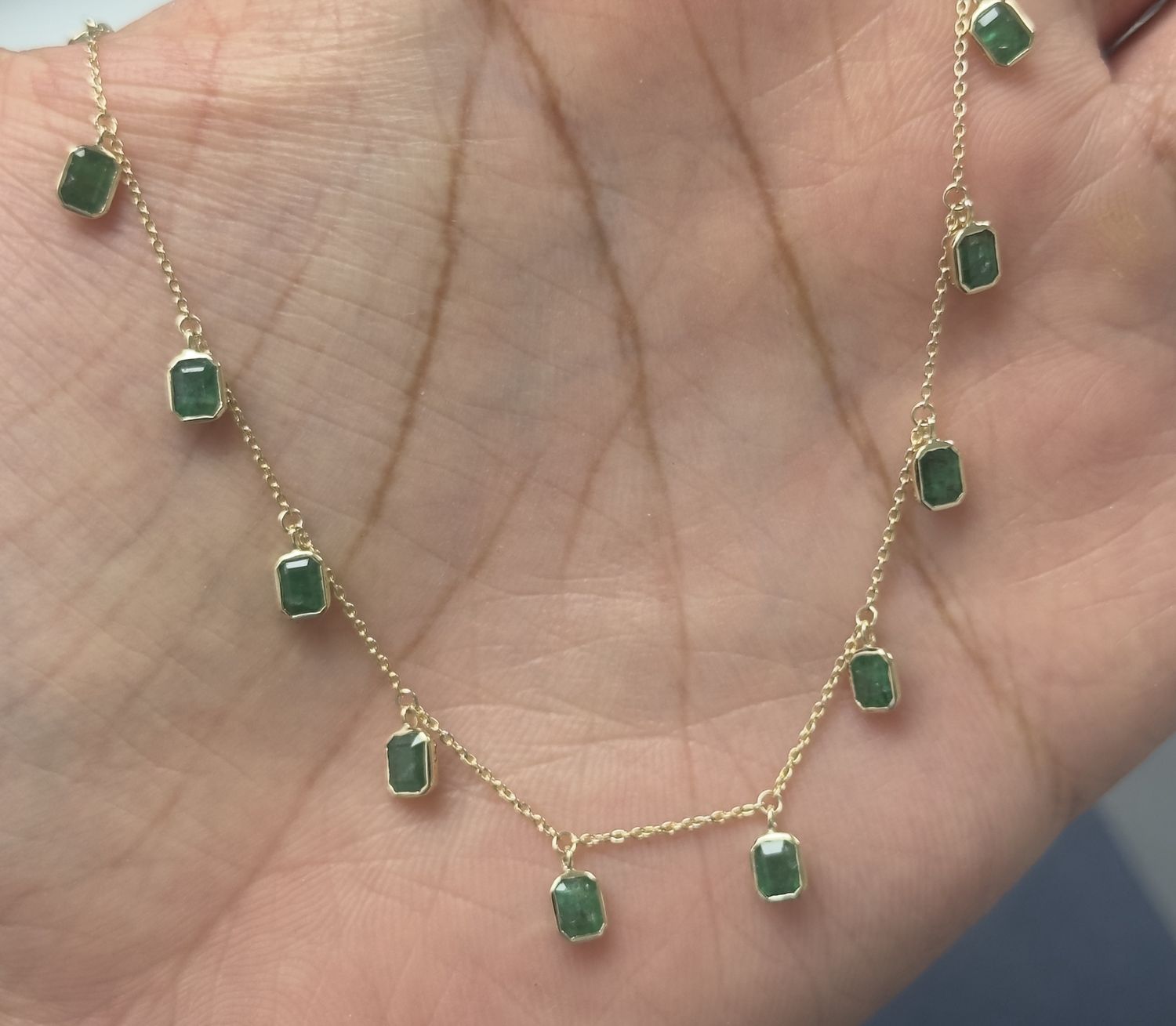 Bezel Gemstone Dangle Necklace, Colour: 14KY EM-2.42ct/2.8g