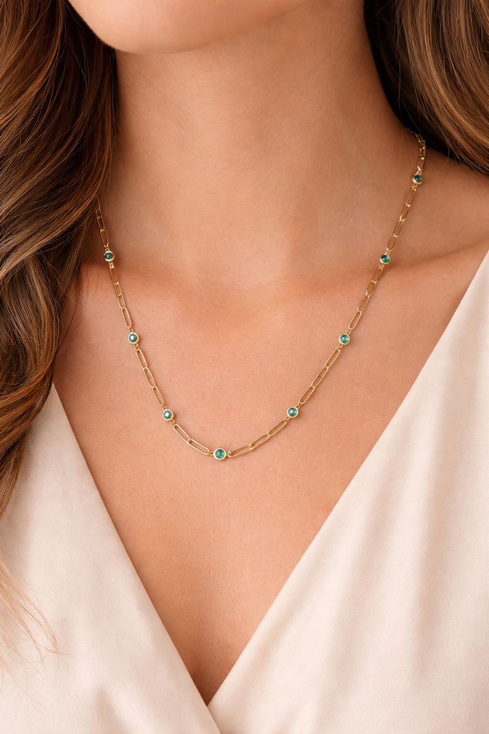 Emerald Paperclip Necklace