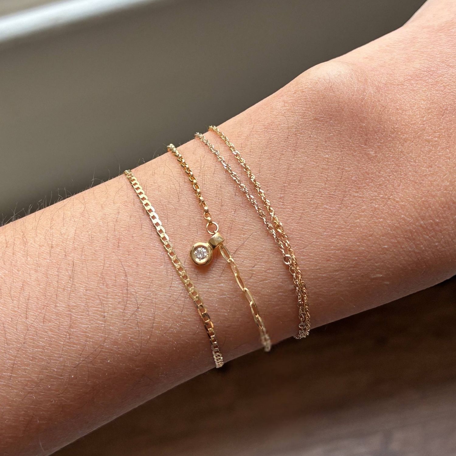 Half Paperclip Diamond Drop Bracelet