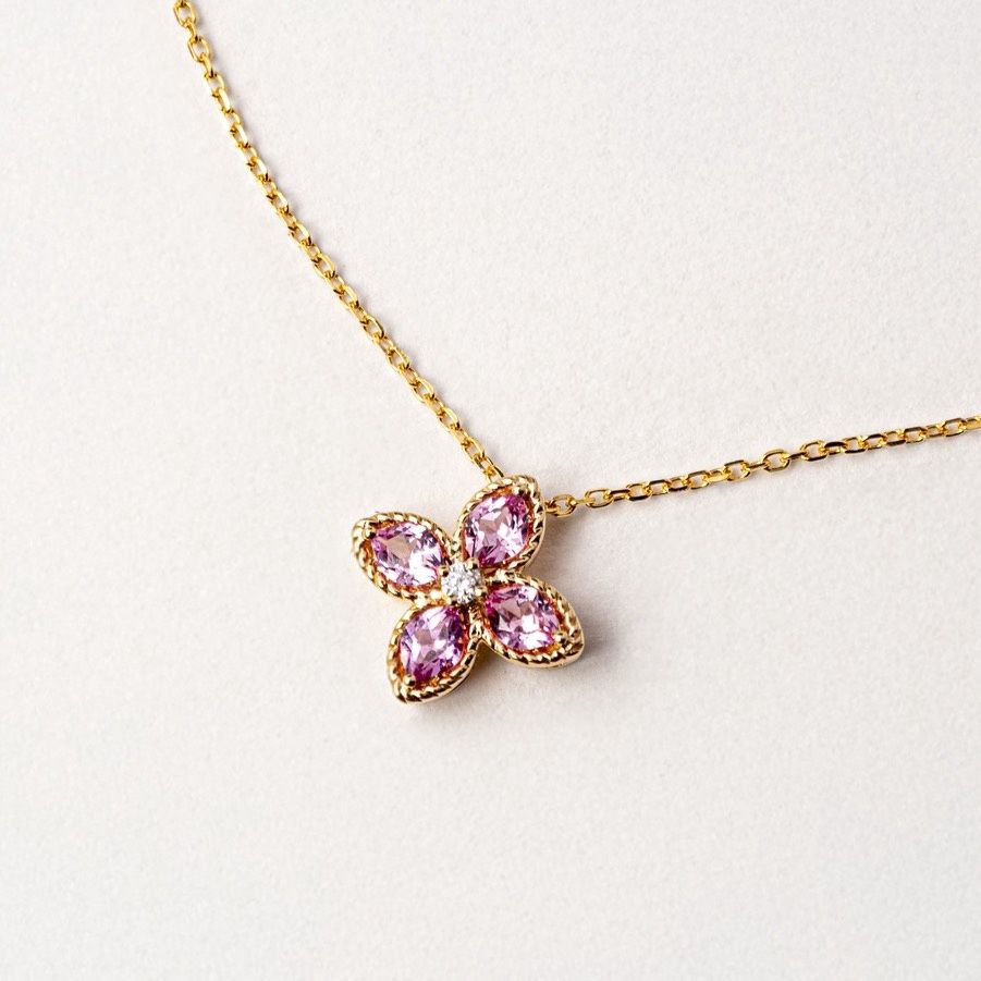 Pink Sapphire Flower Necklace