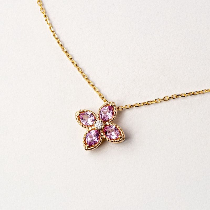 Pink Sapphire Flower Necklace
