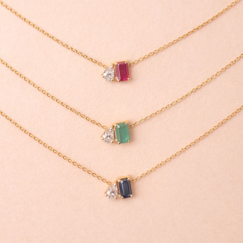 Toi et Moi Diamond and Gemstone Necklace