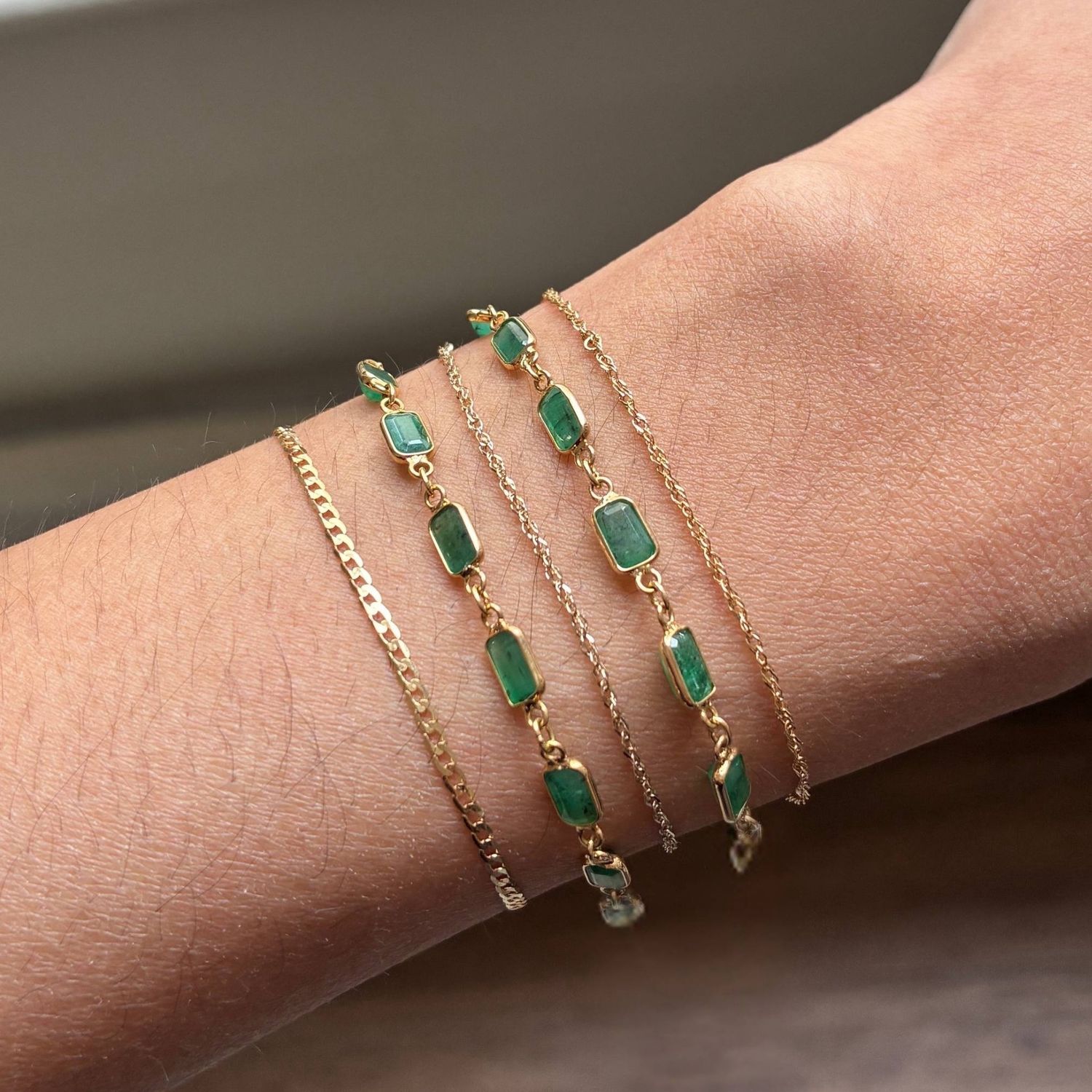 Mini Emerald Baguette Link Bracelet