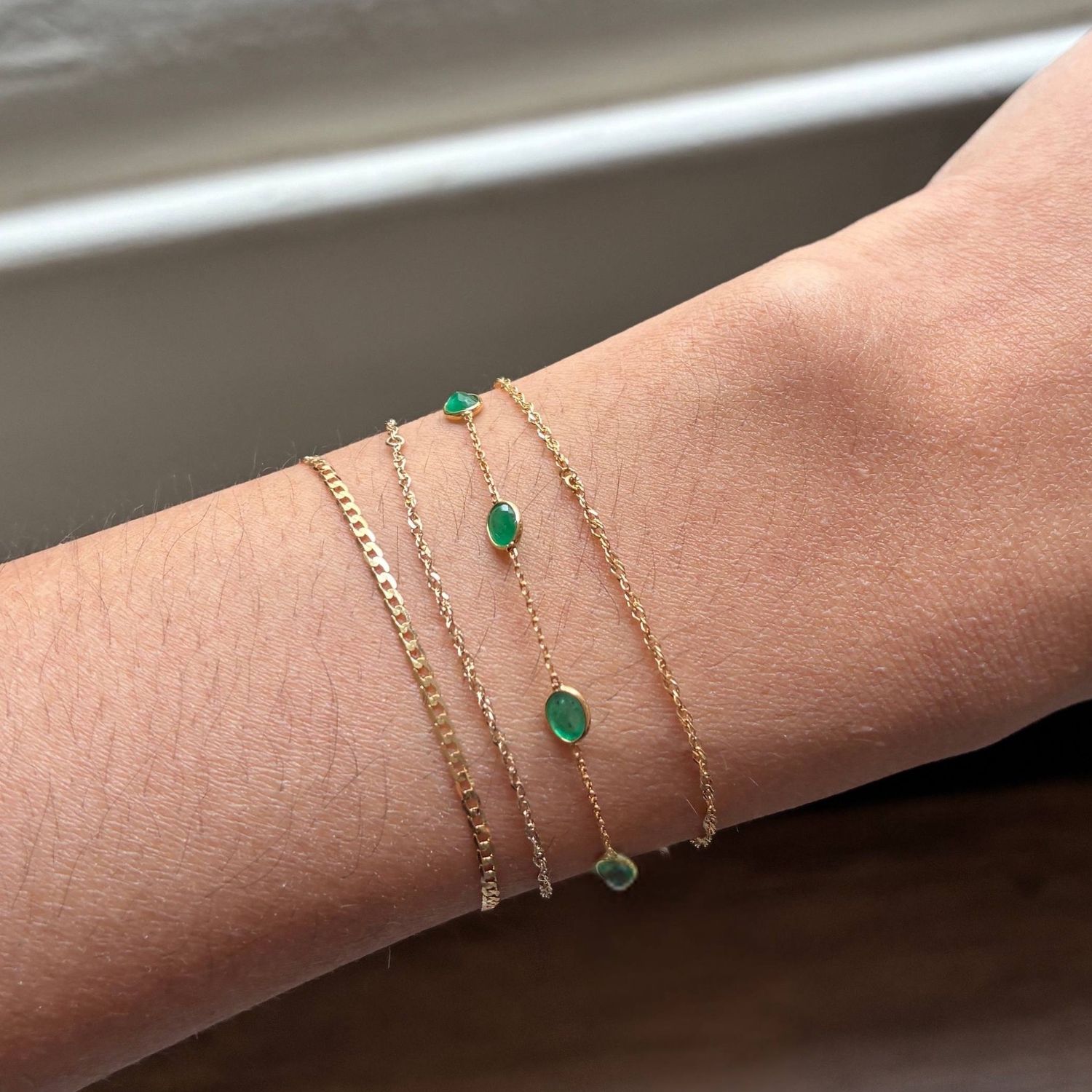 Petite Oval Emerald Chain Bracelet