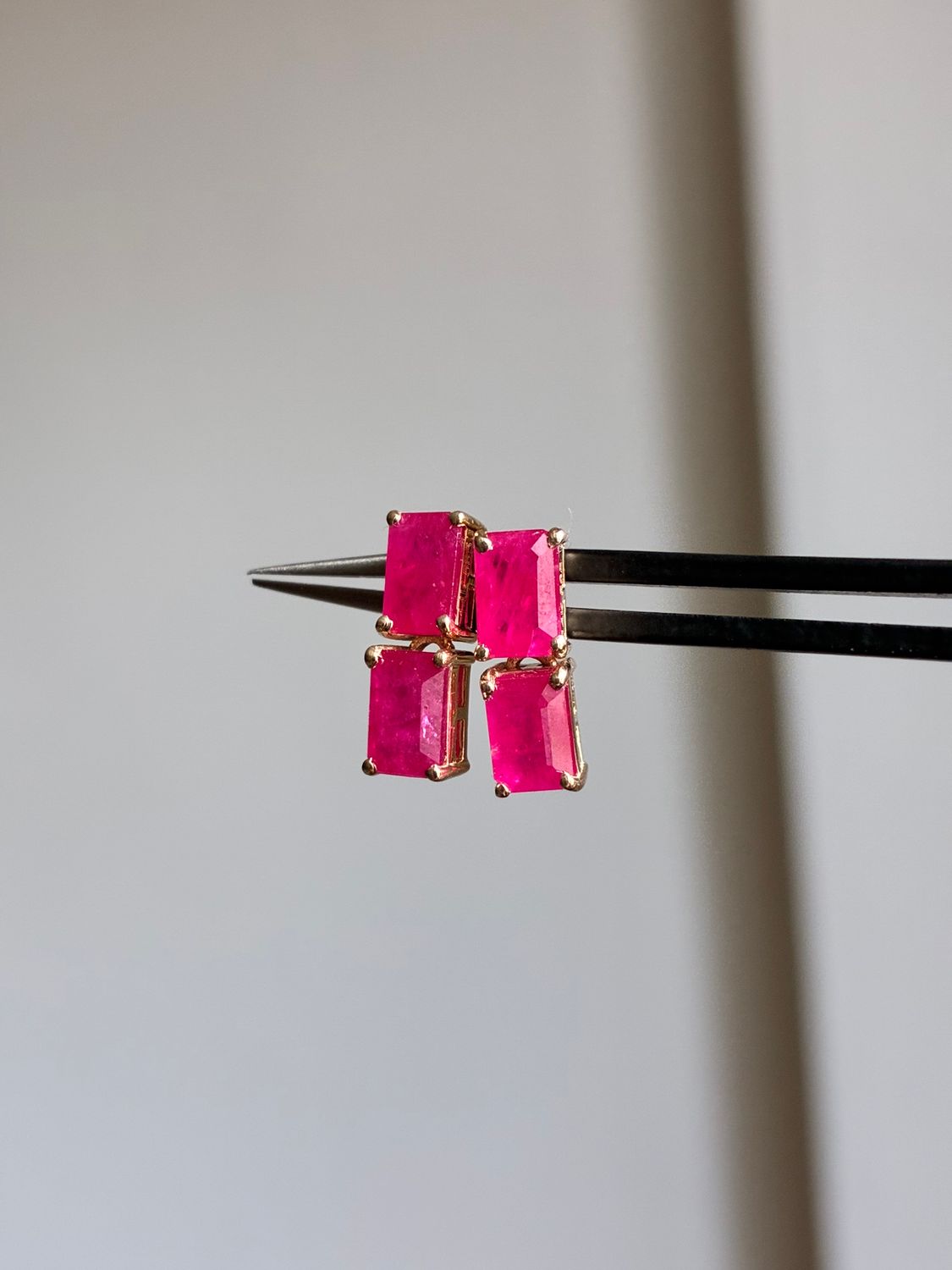 Double Ruby Dangle Earrings, Colour: R: 2.91cts/14KY: 2.33g