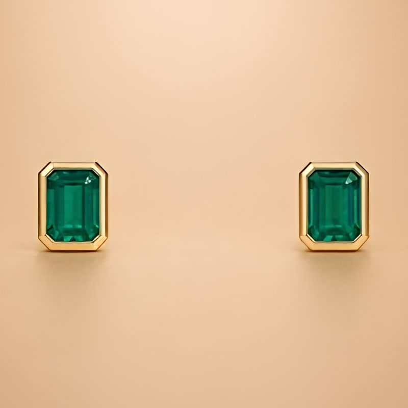 Emerald Rectangle Bezel Studs
