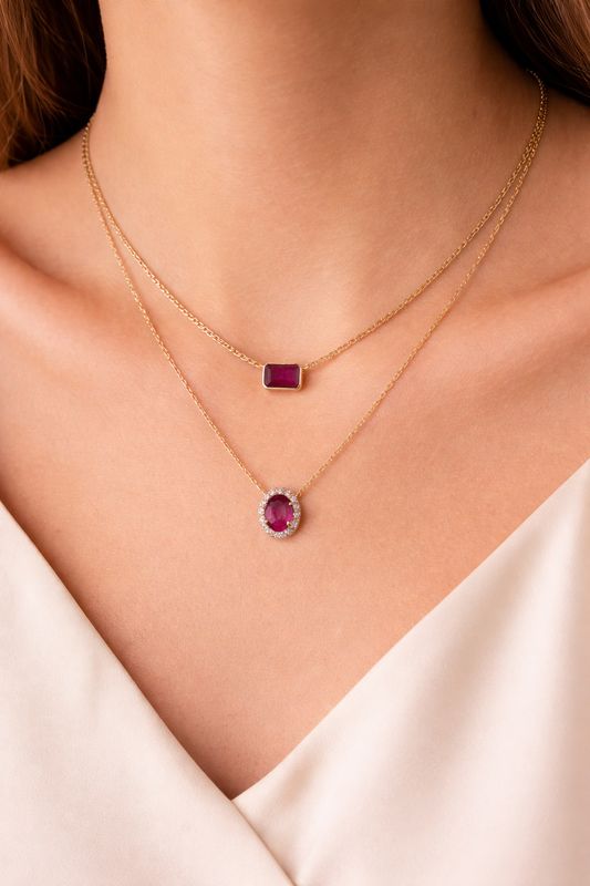 Stationary Ruby Bezel Necklace
