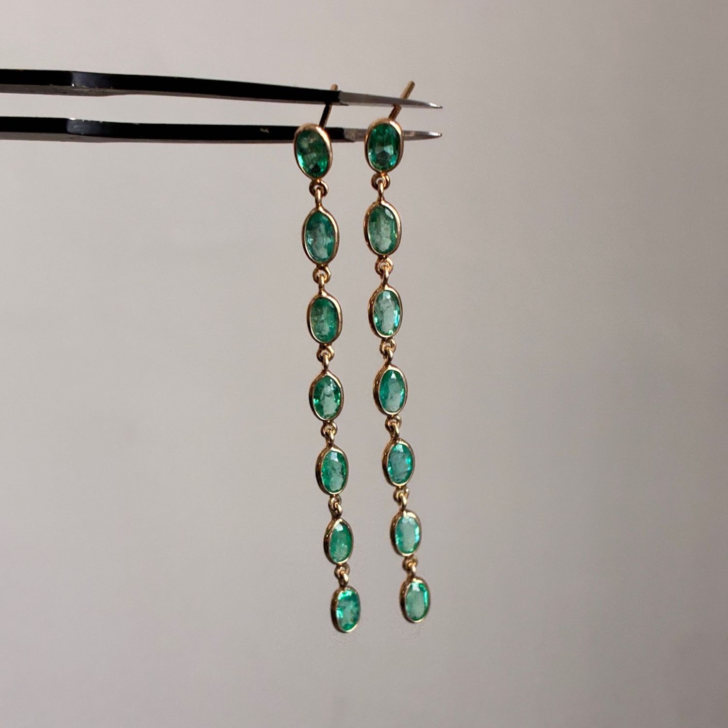 Emerald Bezel Link Dangle Earrings, Colour: EM: 2.76cts/14KY: 1.98g