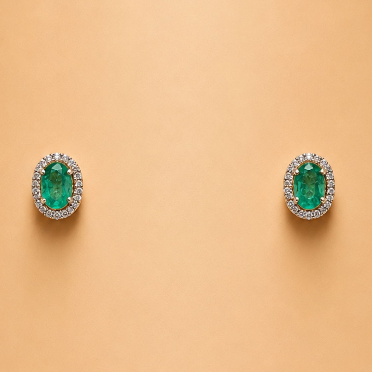 Emerald Oval Halo Studs