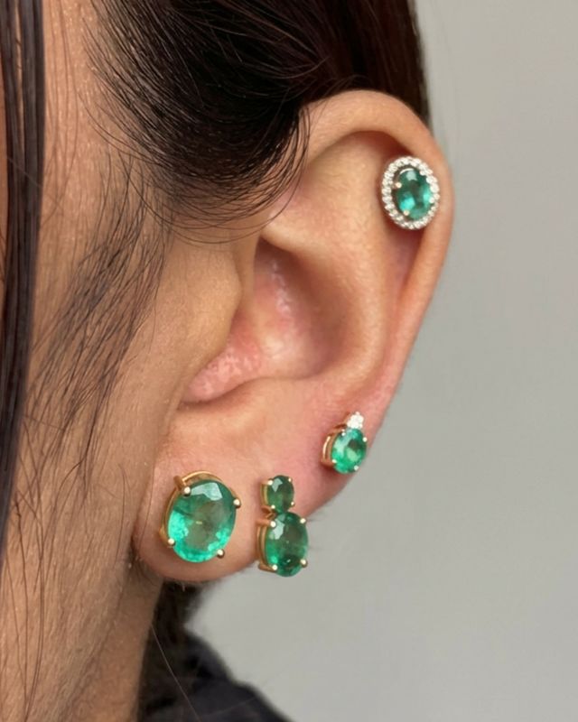 Emerald Oval Halo Studs