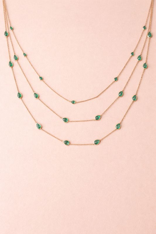 Mini Stationary Emerald Pear Necklace