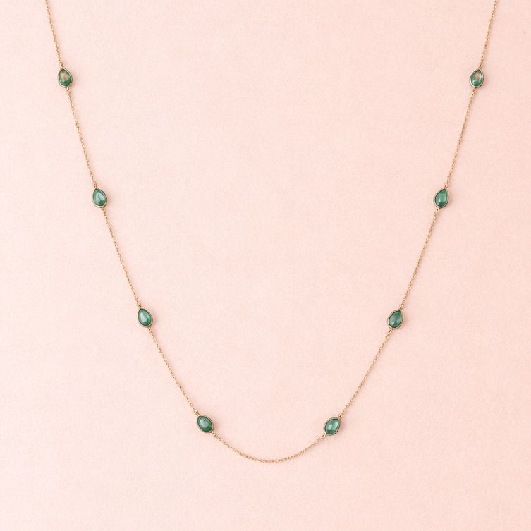Mini Stationary Emerald Pear Necklace